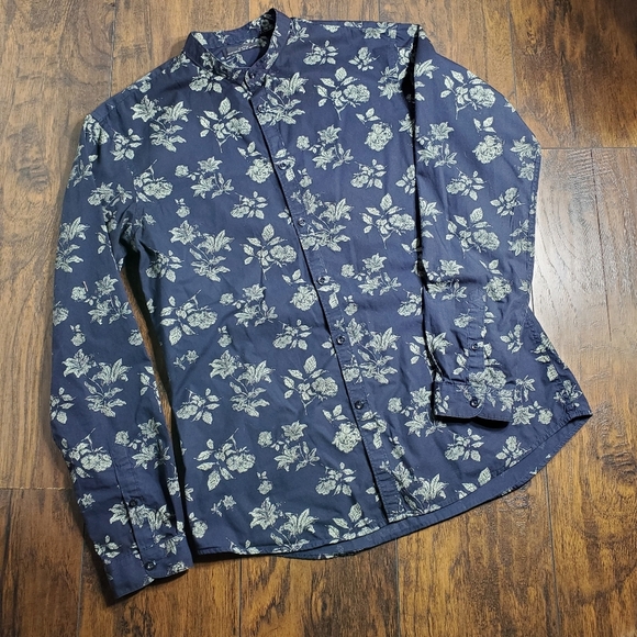 Celio Men's blue long sleeve Button down banded collar sz 15 - Picture 1 of 11